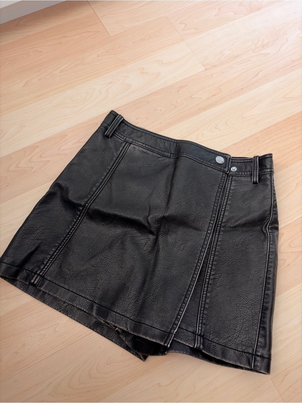 Zara Black Faux Leather Skort with Panel Stitching